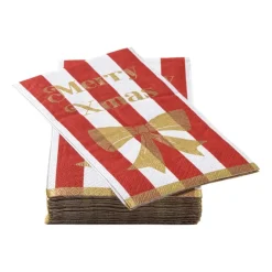 Xenos Kertservetten-Servet strikjes en strepen - rood/wit - 33x40 cm