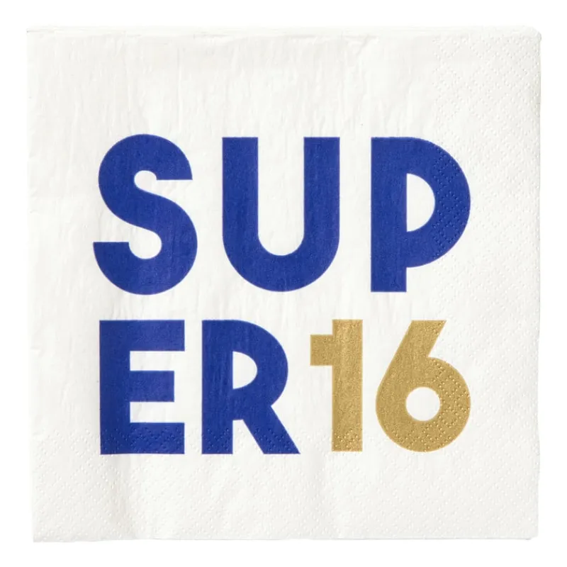 Xenos Papieren Servetten|Verjaardagen-Servetten 16 jaar - blauw - set van 20