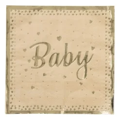 Xenos Papieren Servetten|Babyshower-Servetten baby - goudkleurig - set van 16