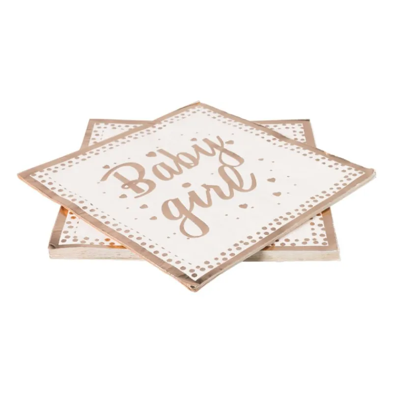 Xenos Papieren Servetten|Babyshower-Servetten baby girl - roze/goudkleurig - set van 16