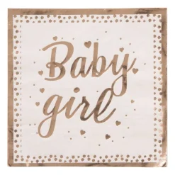 Xenos Papieren Servetten|Babyshower-Servetten baby girl - roze/goudkleurig - set van 16