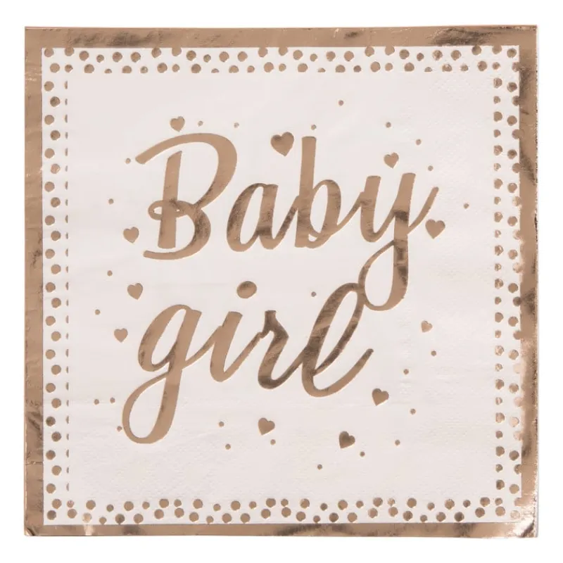 Xenos Papieren Servetten|Babyshower-Servetten baby girl - roze/goudkleurig - set van 16