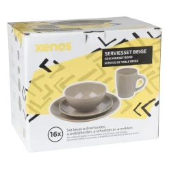 Xenos Serviessets-Serviesset - beige - 16-delig - 4 persoons - reactive glaze