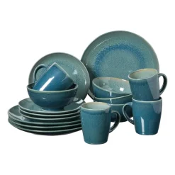 Xenos Serviessets|Kerstservies-Serviesset reactive glaze - blauw - 16-delig