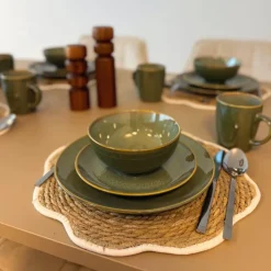 Xenos Serviessets|Kerstservies-Serviesset reactive glaze - groen - 16-delig