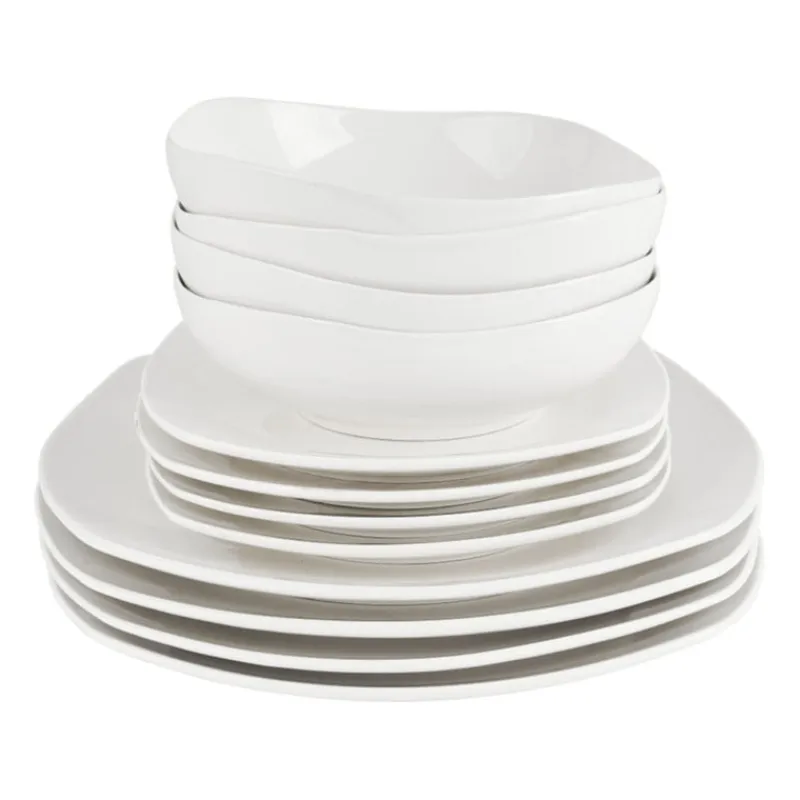 Xenos Serviessets|Kerstservies-Serviesset vierkant - wit - 12-delig