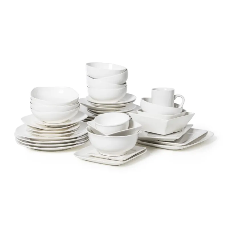 Xenos Serviessets|Kerstservies-Serviesset vierkant - wit - 12-delig