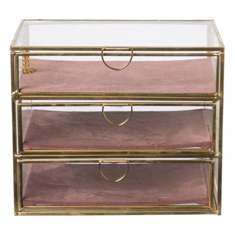 Xenos Sieraden Opbergen-Sieradendoos met 3 lades - goud/roze - 18x12x15 cm