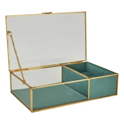Xenos Sieraden Opbergen-Sieradendoos met ringhouder - blauw/goud - 25x15x6.5 cm