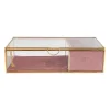 Xenos Sieraden Opbergen-Sieradendoos met ringhouder - roze/goud - 25x15x6.5 cm