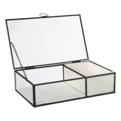 Xenos Sieraden Opbergen-Sieradendoos met ringhouder - zwart - 25x15x6.5 cm