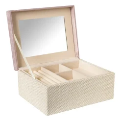 Xenos Sieraden Opbergen-Sieradendoos met spiegel - lichtroze - 28x19.5x11 cm