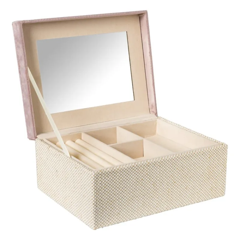 Xenos Sieraden Opbergen-Sieradendoos met spiegel - lichtroze - 28x19.5x11 cm