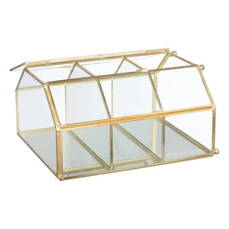 Xenos Sieraden Opbergen-Sieradenkastje goud - glas - 18.5x12x23 cm