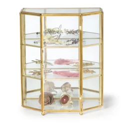 Xenos Sieraden Opbergen-Sieradenkastje goud - glas - 18.5x12x23 cm
