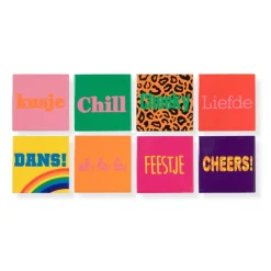 Xenos Bruiloft|Kerstcadeaus-Siertegel Kusje - roze/oranje - 10x10x0.5 cm