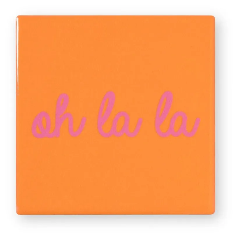 Xenos Kerstcadeaus-Siertegel Oh la la - roze/oranje - 10x10x0.5 cm