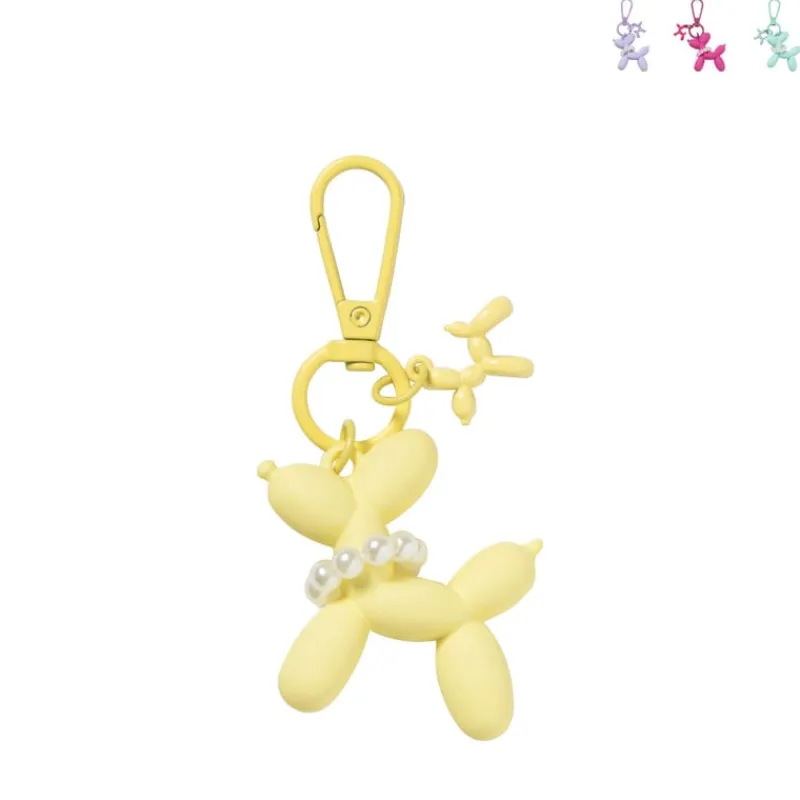 Xenos Selutelhangers-Sleutelhanger hond met parelketting - plastic - 6.5x6.5x1 cm - diverse varianten