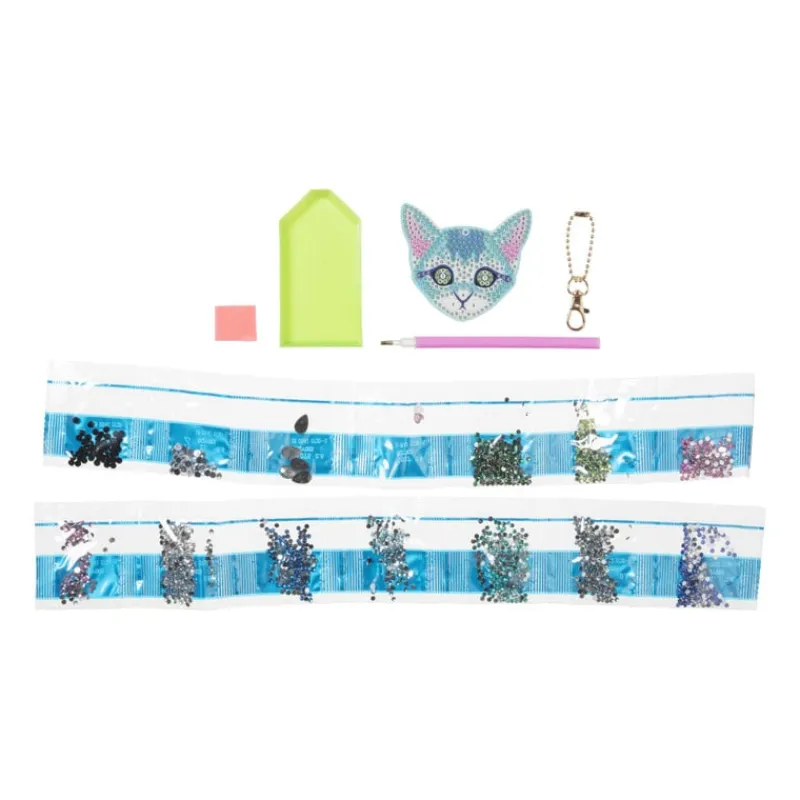 Xenos Diamond Paintings|Kerstcadeaus-Sleutelhanger kat - diamond paint - 7x7 cm