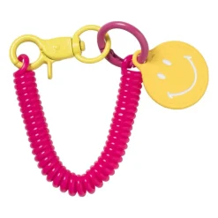 Xenos Selutelhangers-Sleutelhanger spiraal met smiley - plastic - diverse varianten