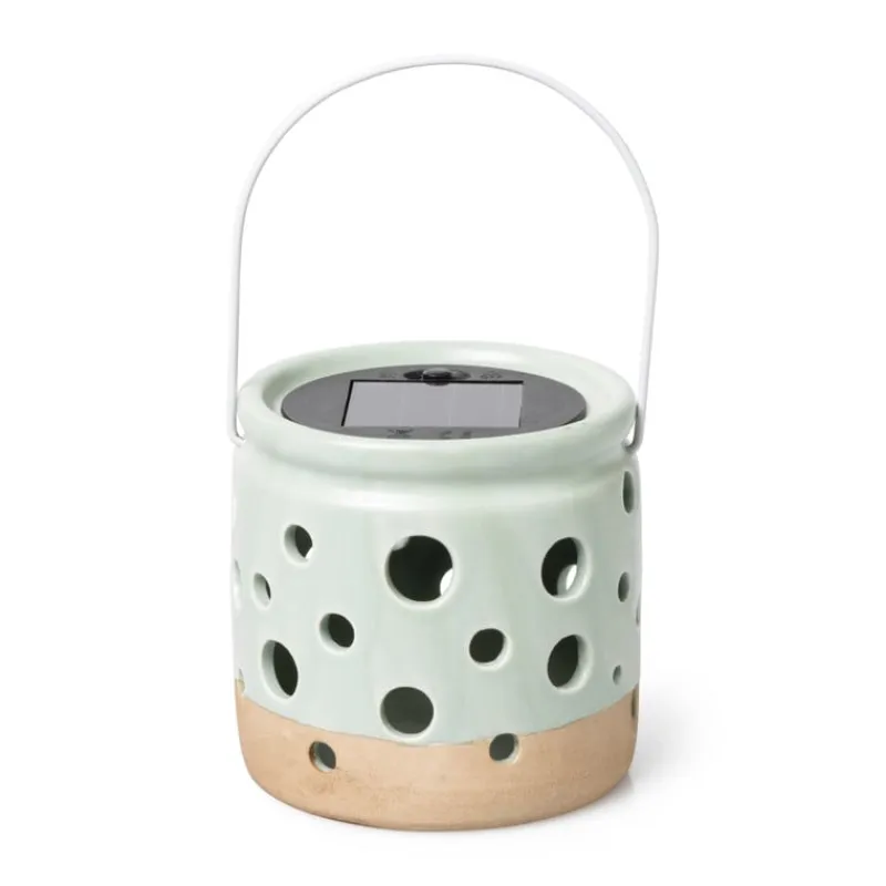 Xenos Solar Verlichting-Solar lampje keramiek - groen - ø9.3x9.2 cm