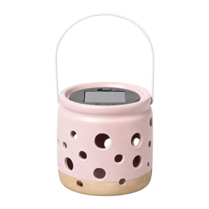 Xenos Solar Verlichting-Solar lampje keramiek - roze - ø9.3x9.2 cm