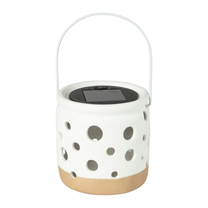 Xenos Solar Verlichting-Solar lampje keramiek - wit - ø9.3x9.2 cm