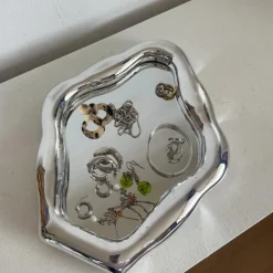 Xenos Sieraden Opbergen-Spiegel golf - zilverkleurig - 25x30 cm