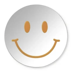 Xenos Wandspiegels-Spiegel smiley - zilverkleurig/oranje - ø30 cm