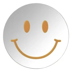 Xenos Wandspiegels-Spiegel smiley - zilverkleurig/oranje - ø30 cm