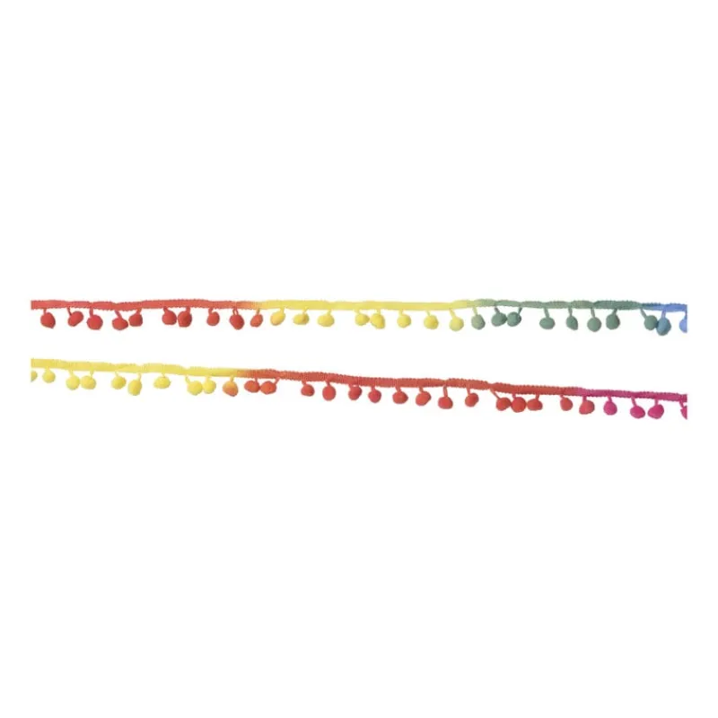 Xenos Knutselspullen-Stoffenband met pompons - set van 2 - 200 cm
