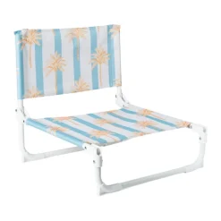 Xenos Strandaccessoires-Strandstoeltje palmboom - blauw/wit - 45x45x46 cm