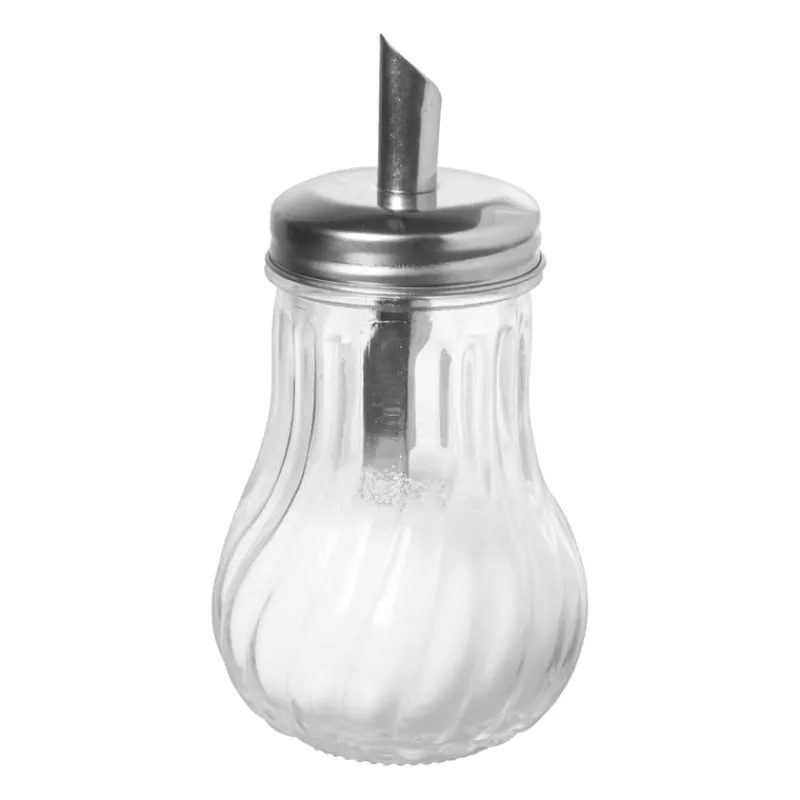 Xenos Koffie Accessoires|Thee Accessoires-Suikerstrooier lijn - glas/rvs - ø7.5x14.5 cm