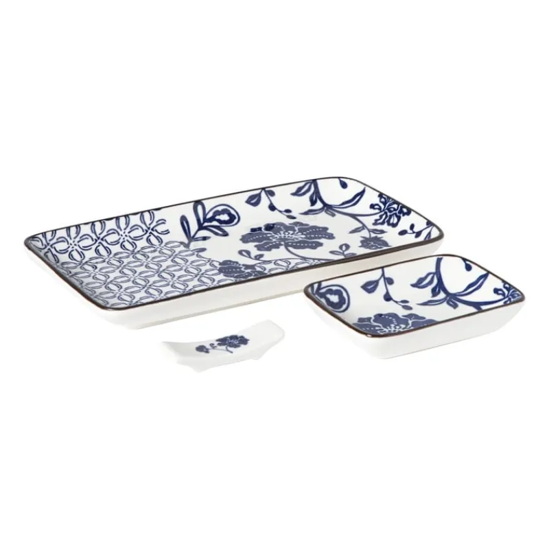 Xenos Sushi Servies|Kerstcadeaus-Sushi set - blauw/wit - 4-delig
