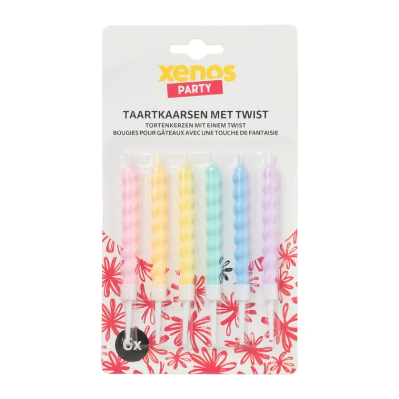 Xenos Taartkaarsjes-Taartkaarsen met twist - multikleur - set van 6