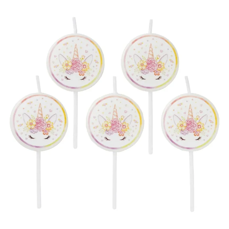 Xenos Taartkaarsjes|Kinderfeestjes-Taartkaarsjes unicorn - set van 5