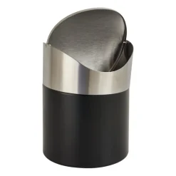 Xenos Prullenbakken-Tafel afvalbakje - zwart/rvs - 11.5x17 cm