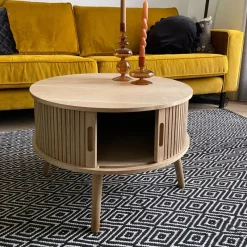 Xenos Salontafels|Kast Met Deuren-Tafel/kast Uppsala rond - naturel - ø60x40 cm