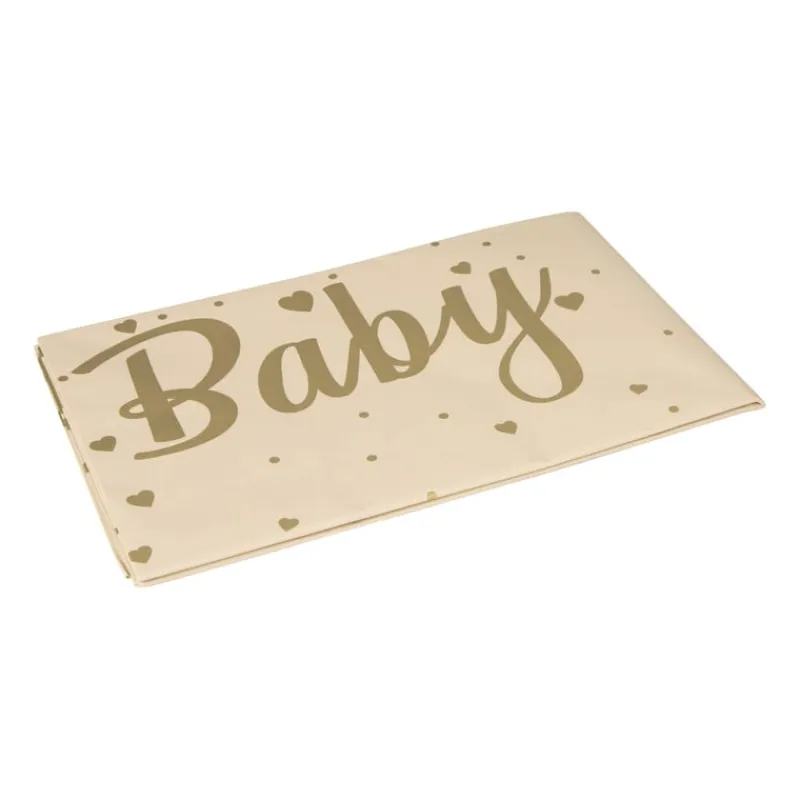 Xenos Wegwerptafelkleden|Babyshower-Tafelkleed baby - bruin/goud - 136x220 cm