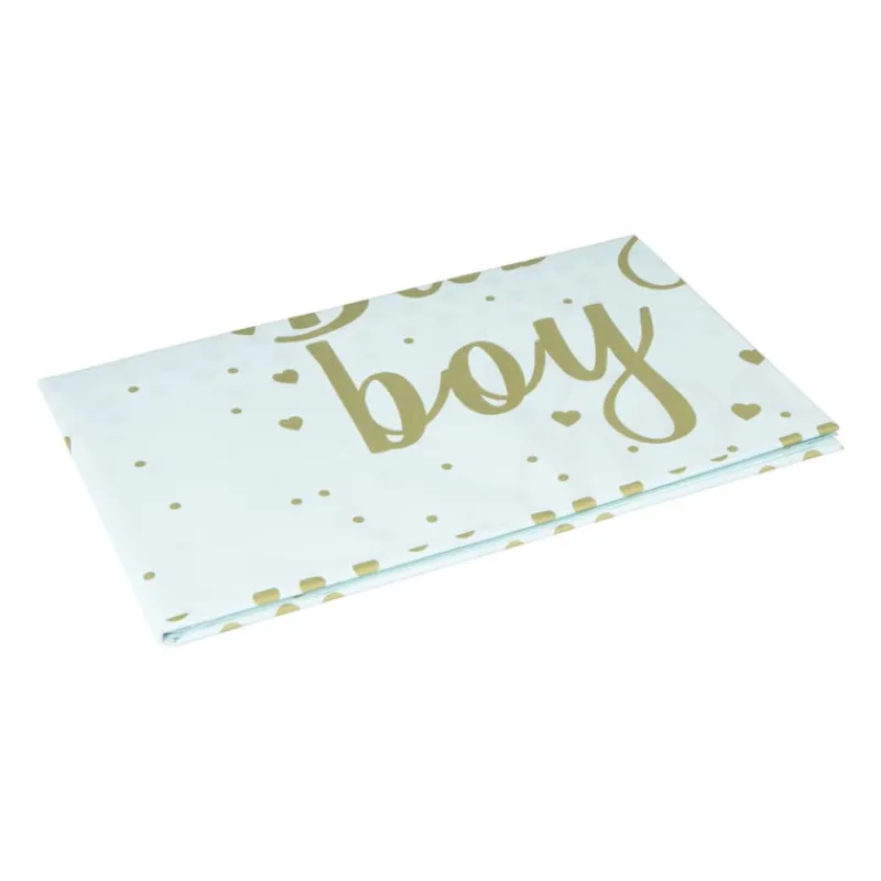 Xenos Wegwerptafelkleden|Babyshower-Tafelkleed baby boy - blauw/goud - 136x220 cm