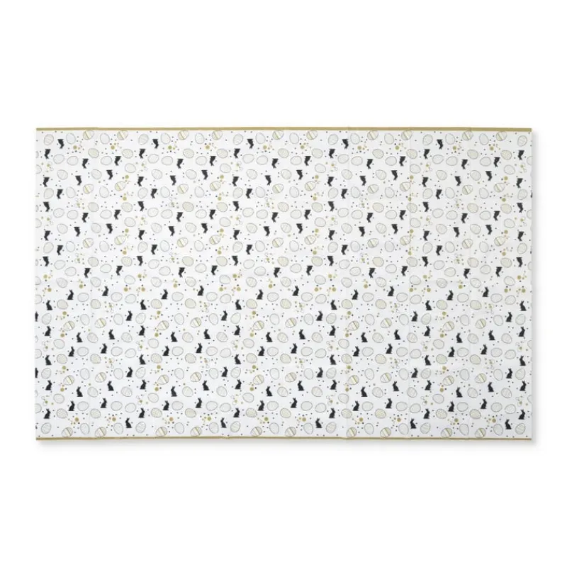 Xenos Tafelkleden-Tafelkleed paashaas - wit/goud/zwart - papier - 138x220 cm