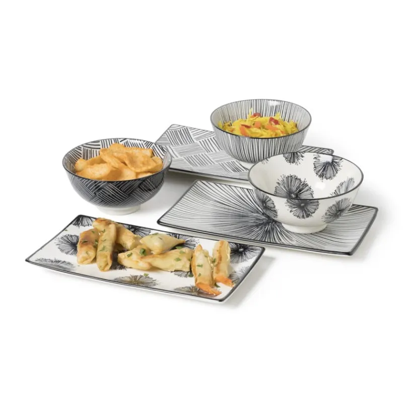 Xenos Sushi Servies|Tapasservies-Tapas bord Sevilla - zwarte lijnen - 21.5x12 cm