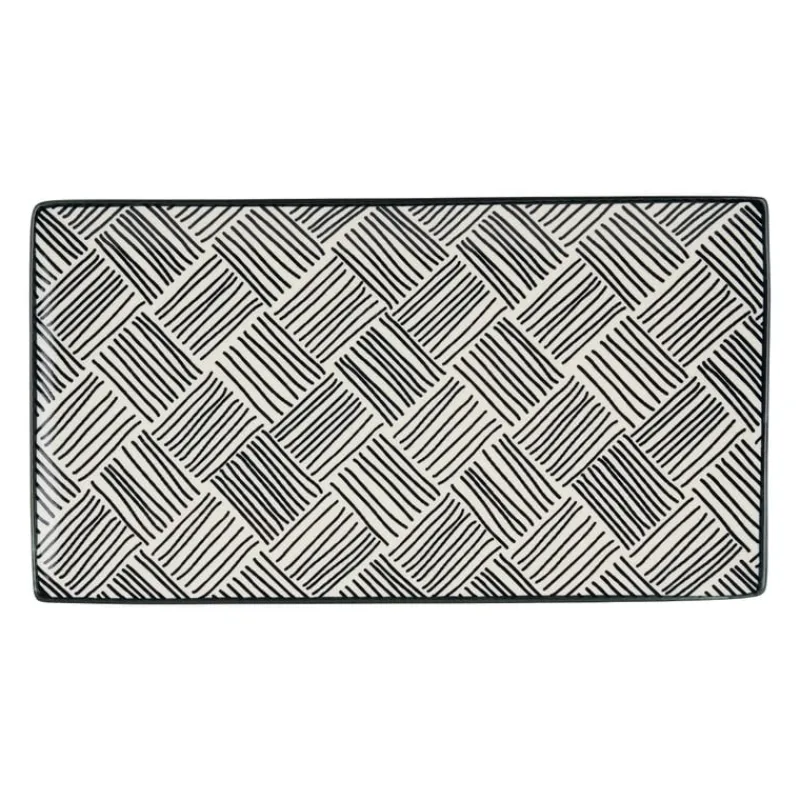 Xenos Sushi Servies|Tapasservies-Tapas bord Sevilla - zwarte streepjes - 28x15.5 cm