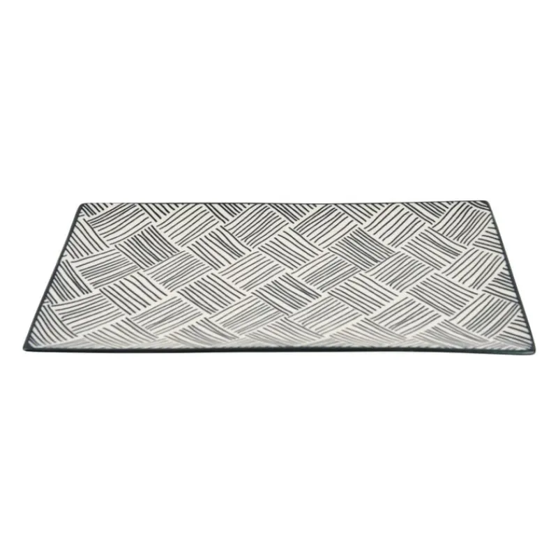 Xenos Sushi Servies|Tapasservies-Tapas bord Sevilla - zwarte streepjes - 28x15.5 cm
