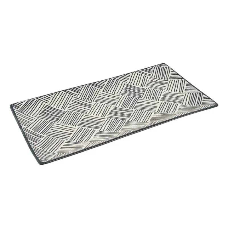 Xenos Sushi Servies|Tapasservies-Tapas bord Sevilla - zwarte streepjes - 28x15.5 cm