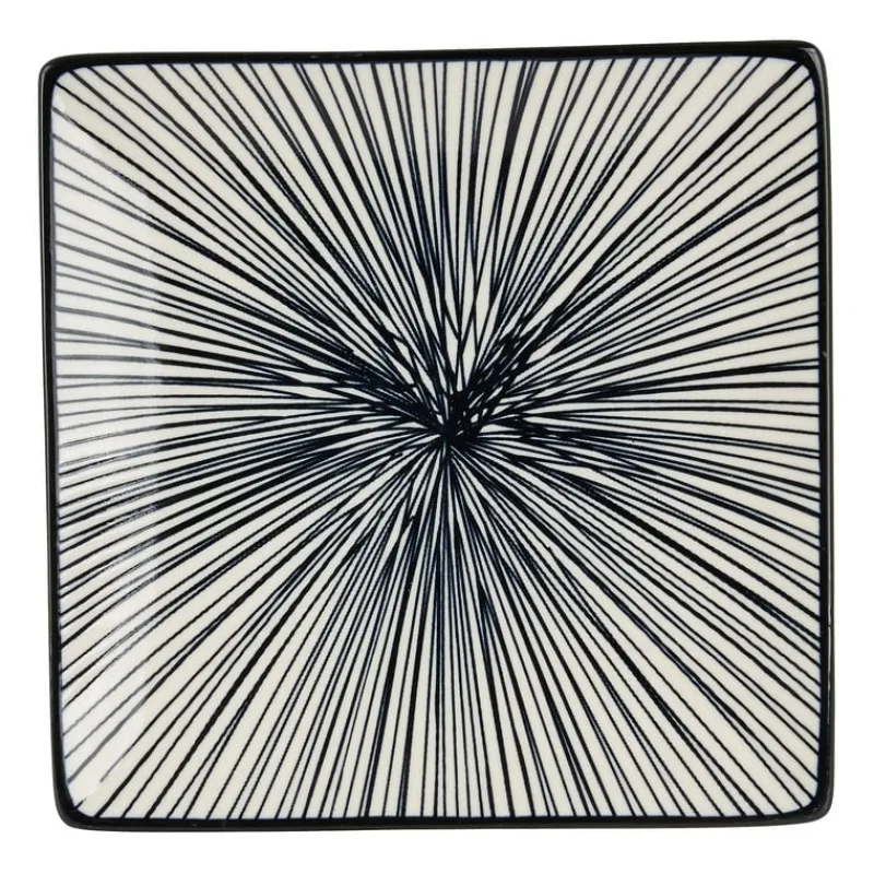 Xenos Sushi Servies|Tapasservies-Tapas bord Sevilla - zwarte lijnen - 15x15 cm