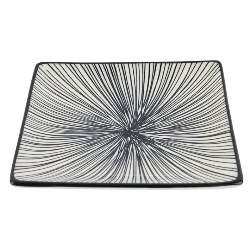 Xenos Sushi Servies|Tapasservies-Tapas bord Sevilla - zwarte lijnen - 15x15 cm