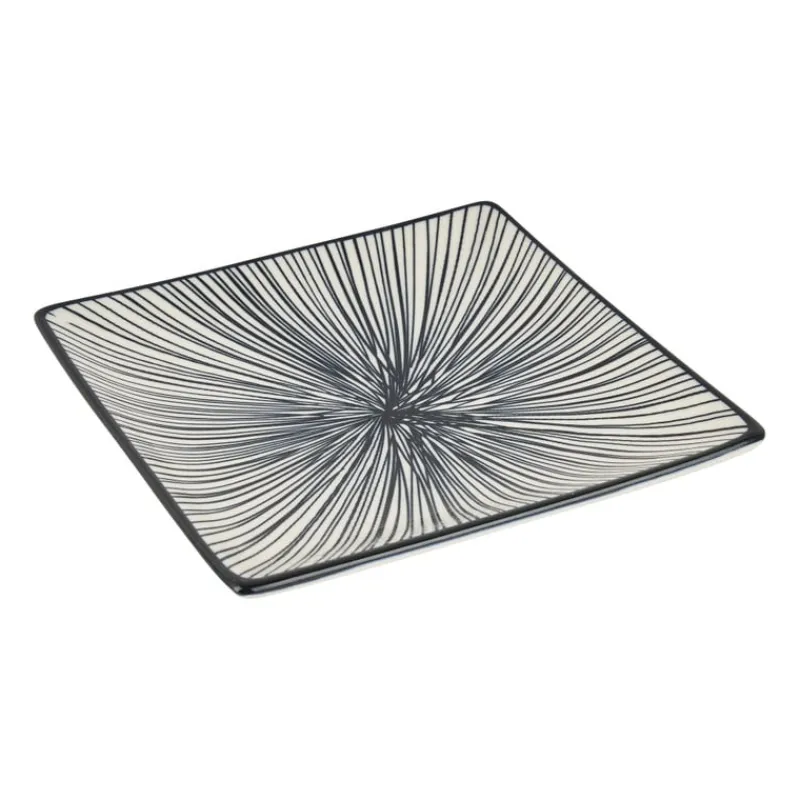 Xenos Sushi Servies|Tapasservies-Tapas bord Sevilla - zwarte lijnen - 15x15 cm