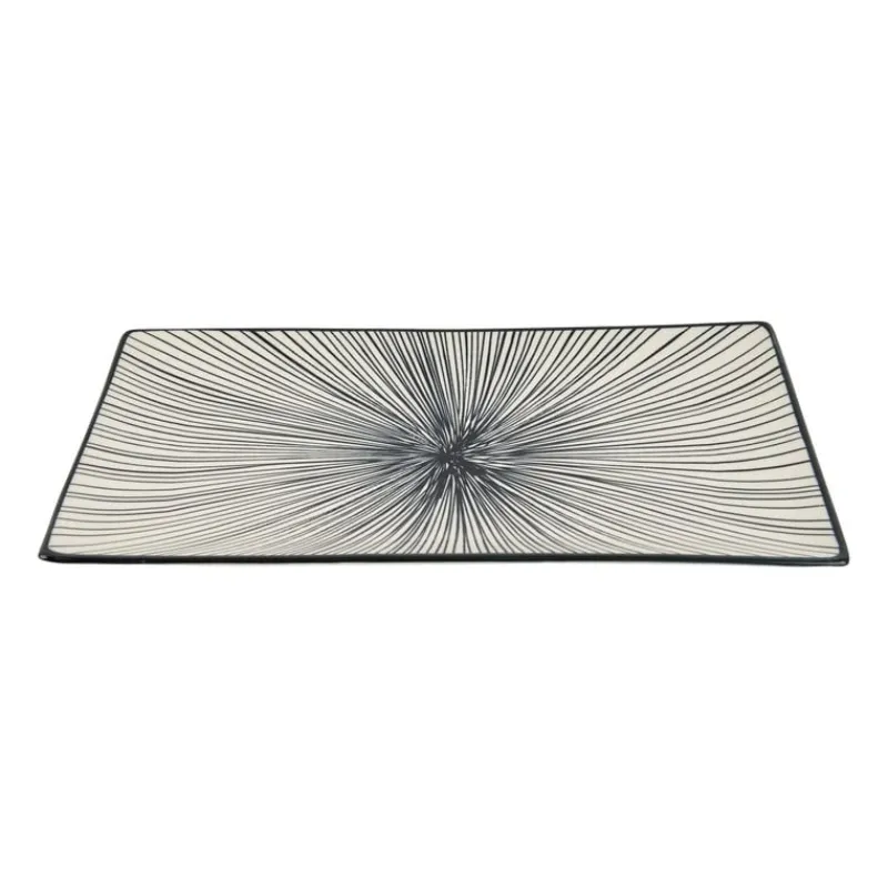 Xenos Sushi Servies|Tapasservies-Tapas bord Sevilla - zwarte lijnen - 28x15.5 cm