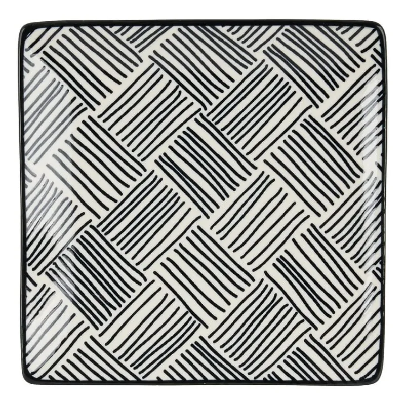 Xenos Sushi Servies|Tapasservies-Tapas bord Sevilla - zwarte streepjes - 15x15 cm